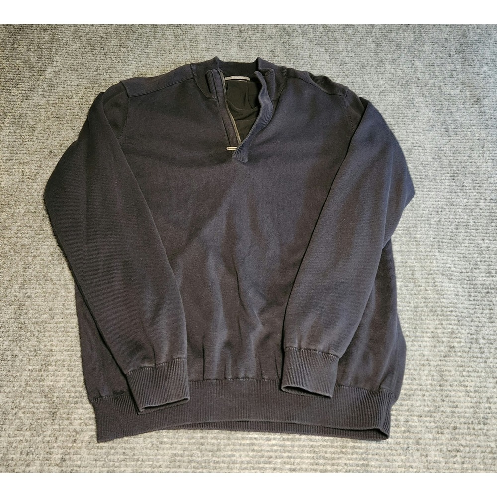 Ashworth Mens Pima Cotton Lined‎ Quarter Zip Sweater Navy Blue Golf Pullover M